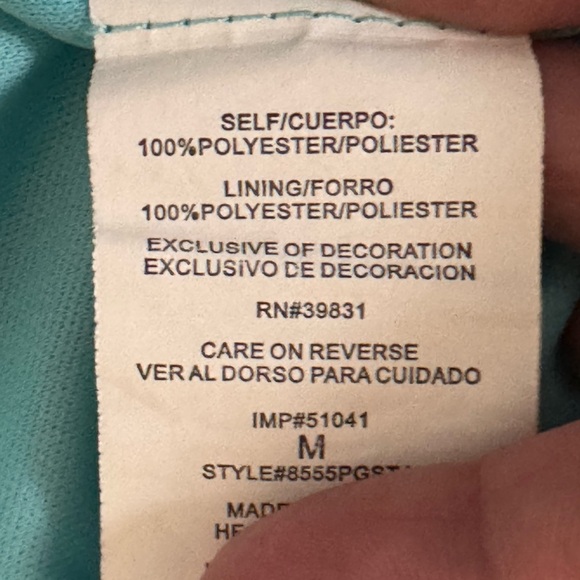 F-130 Takara Teal & White 1/2 Sleeve Hi Lo Lined MIDI Dress Size M - Picture 13 of 15